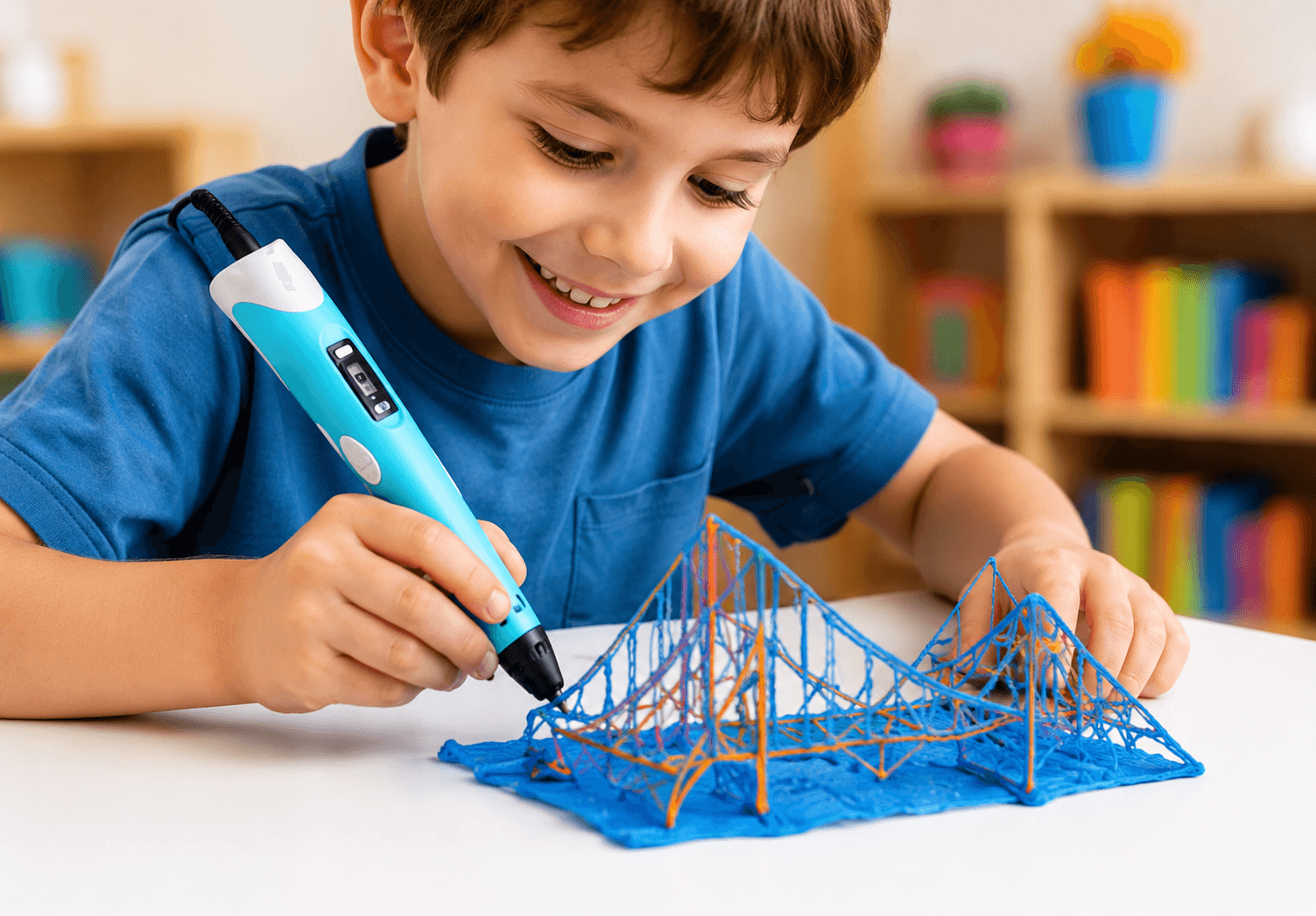 Criança criando com a Caneta 3D